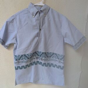 Men's Blue Patterned Short Sleeve Shirt